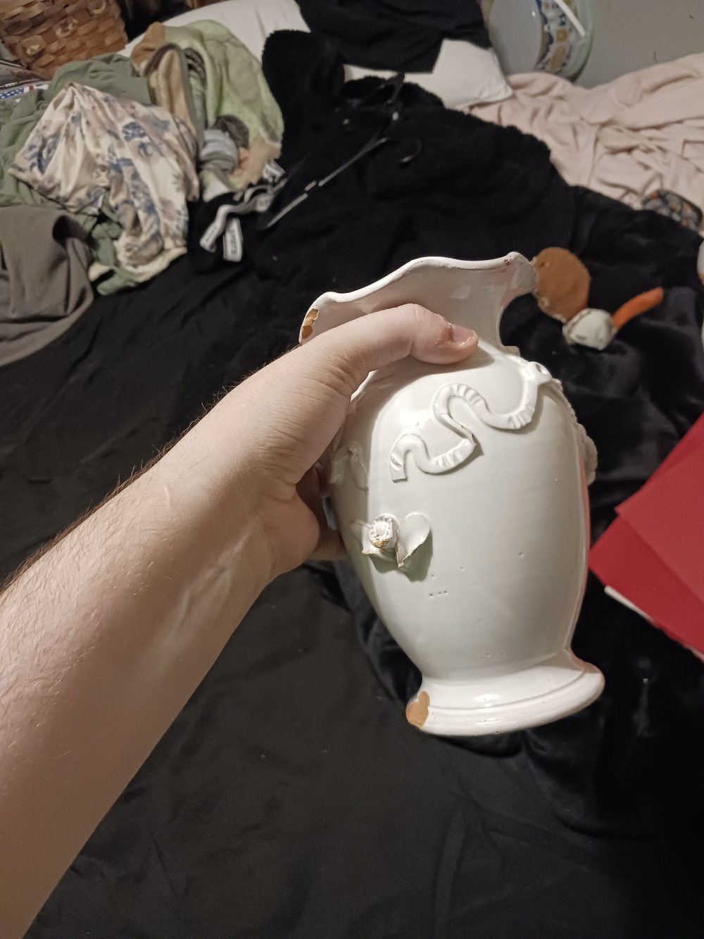 White Decorative Ceramic Urn Vase with Rope & Rose Accents